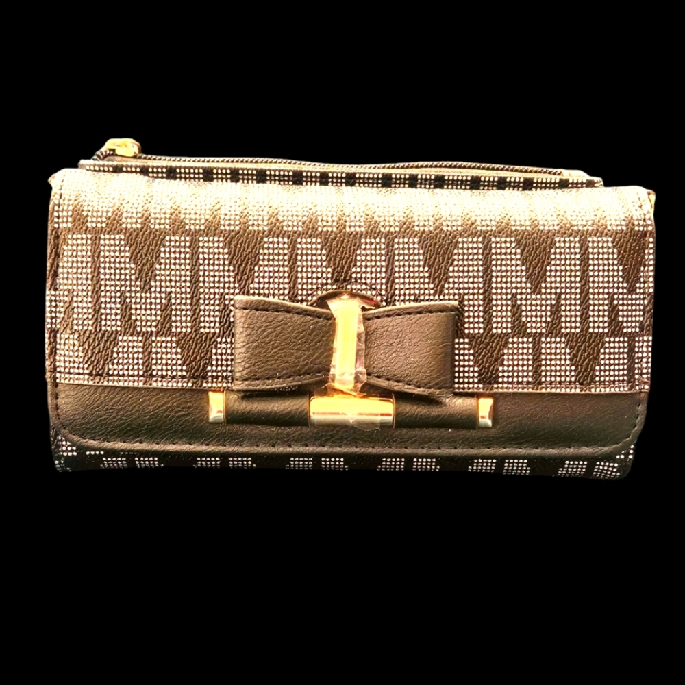 Black & White M Monogram Faux Leather Convertable Crossbody Wallet Purse.